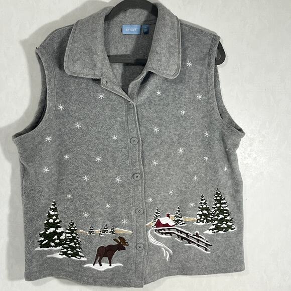 Croft & Barrow Sport Sleeveless Holiday Christmas Vest Gray White XL Snow Scene - Picture 1 of 4